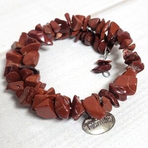 Red Jasper Chip Bead Coil Wrap Bracelet Handmade – New
